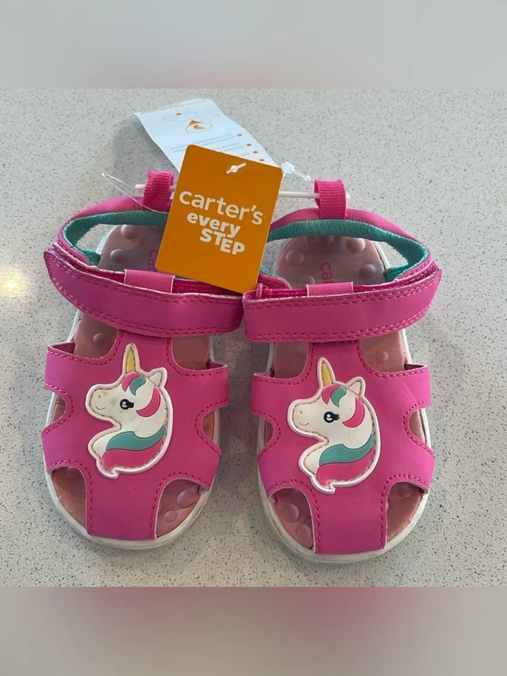Carter's Bright Pink Unicorn Strap Toddler Sandals Sz 5